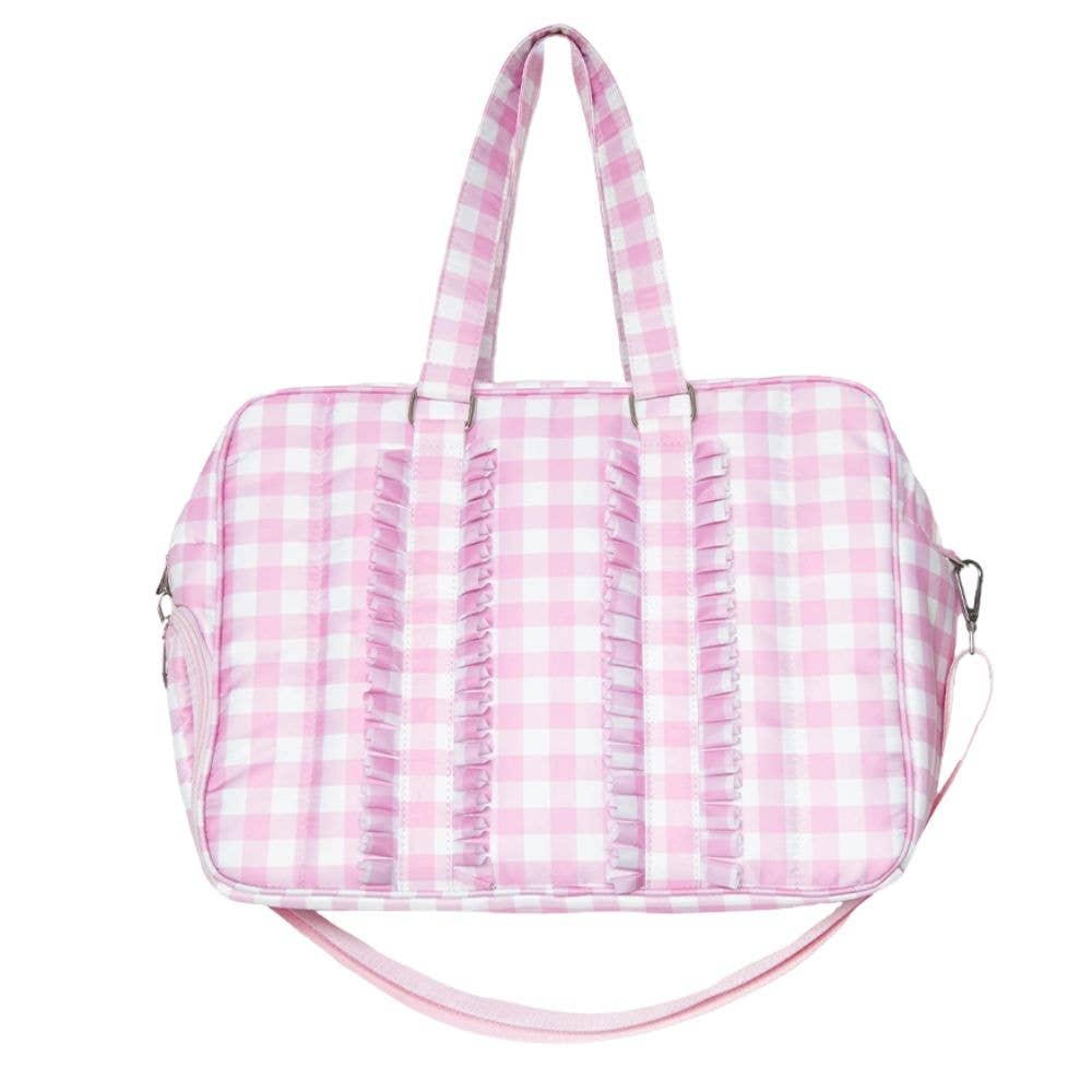 Pink Gingham Ruffle Duffle Bag