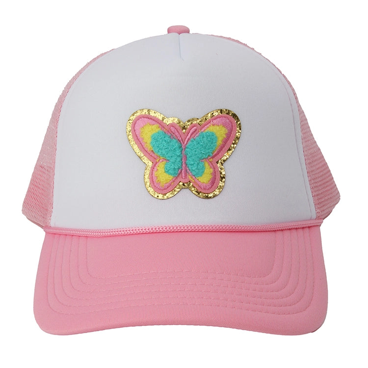 Pink &amp; White Chenille Butterfly Ball Cap - 2-6