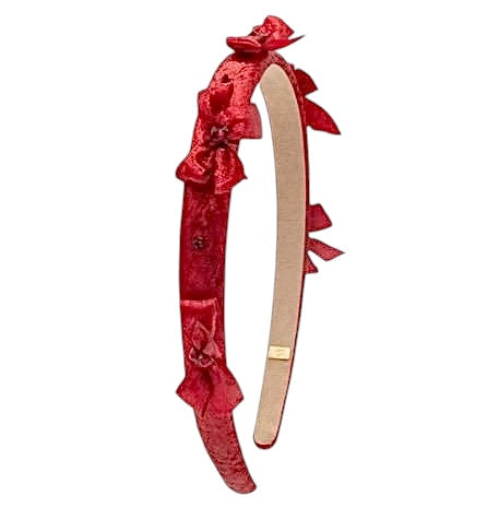 Bari Lynn Metallic Bows + Crystals Headband - Red