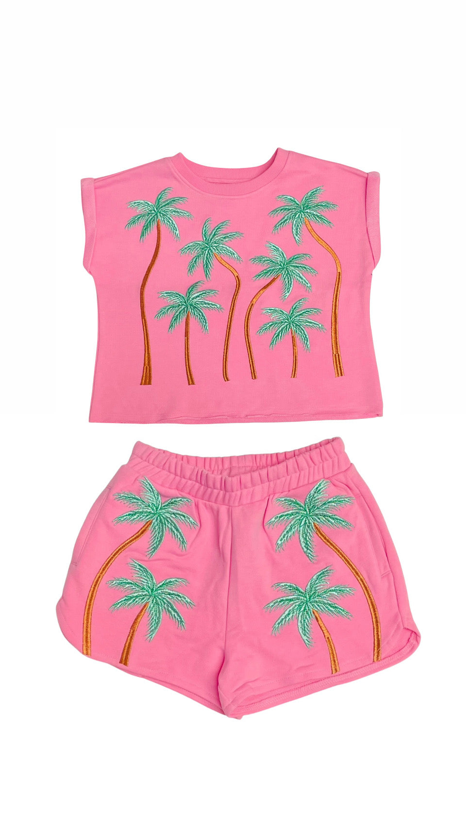 Paper Flower Tween Lurex Embroidered Palm Tree 2pc Short Set