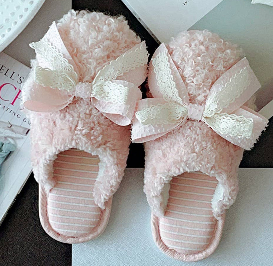 Pink & Cream Bow Slipper- Tween