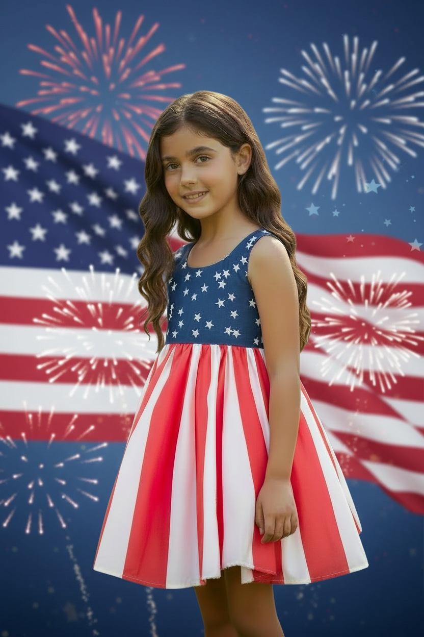 Cotton Kids American Flag Patriotic Dress
