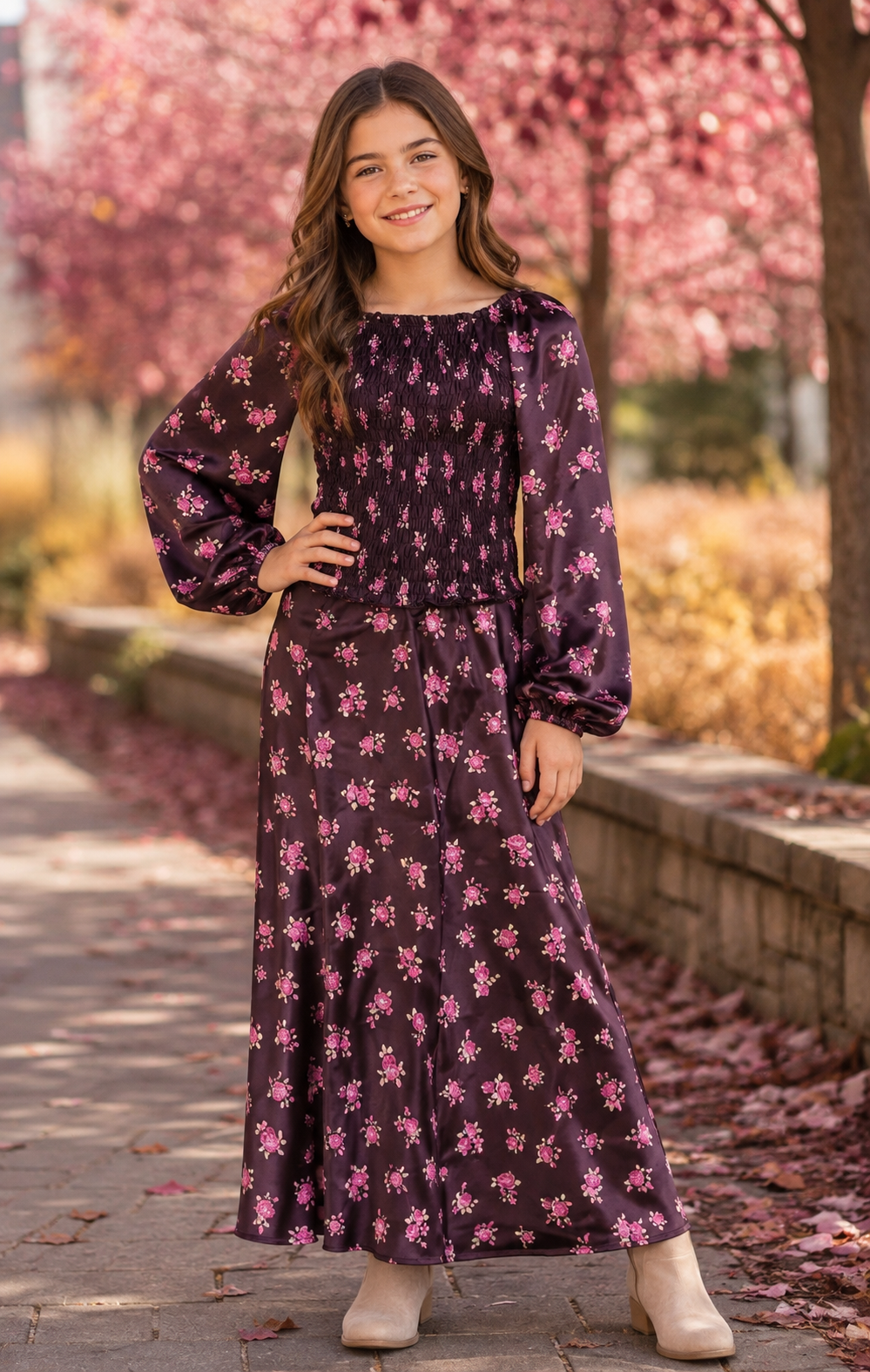 Flowers by Zoe Floral Long Sleeve – Chocolate/Pink Floral