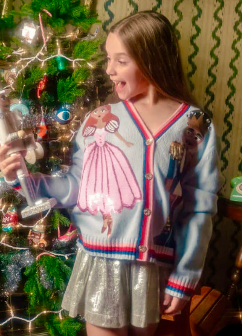 Queen Of Sparkles Kids Light Blue Nutcracker And Clara Cardigan