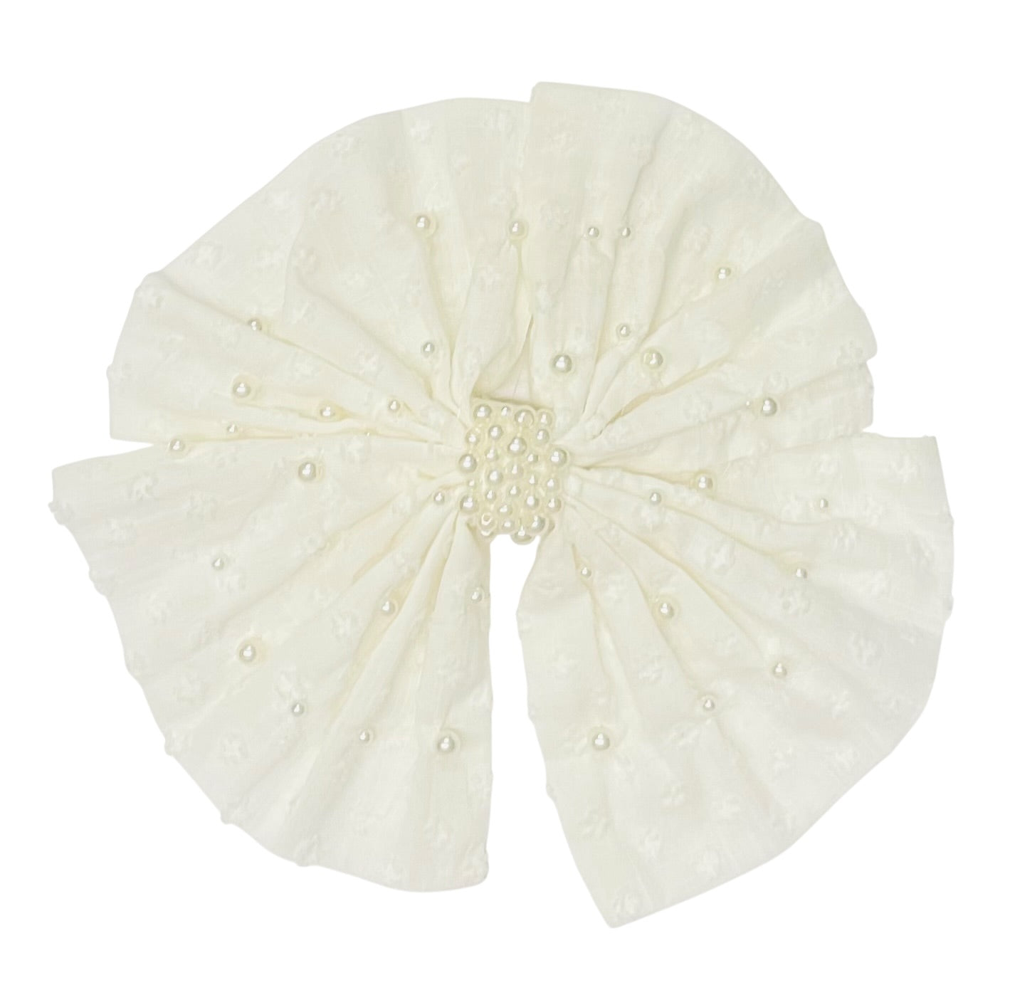 Ooh! La, La! Couture Bow & Pearl Hairclip - White Eyelet