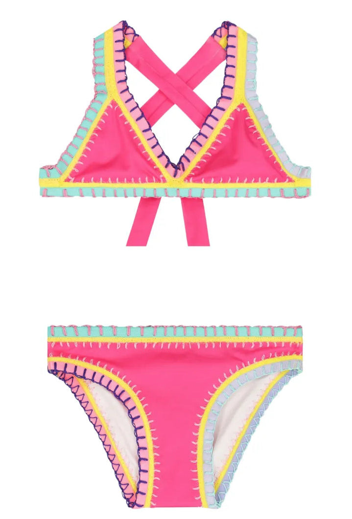 Bikini con bordado de arcoíris turquesa para niños de PQ