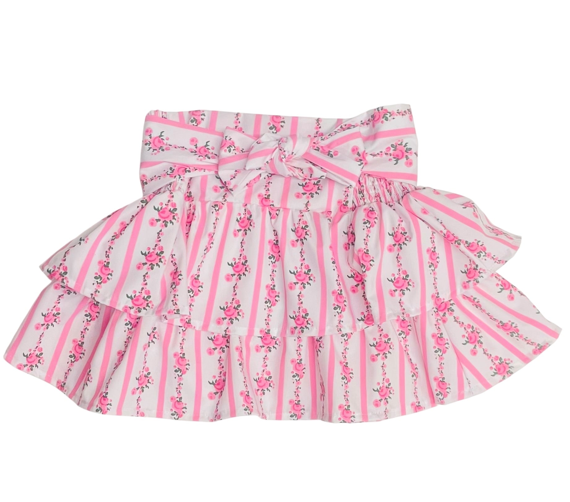 Flowers By Zoe Pink Floral Stripe Bow Skirt