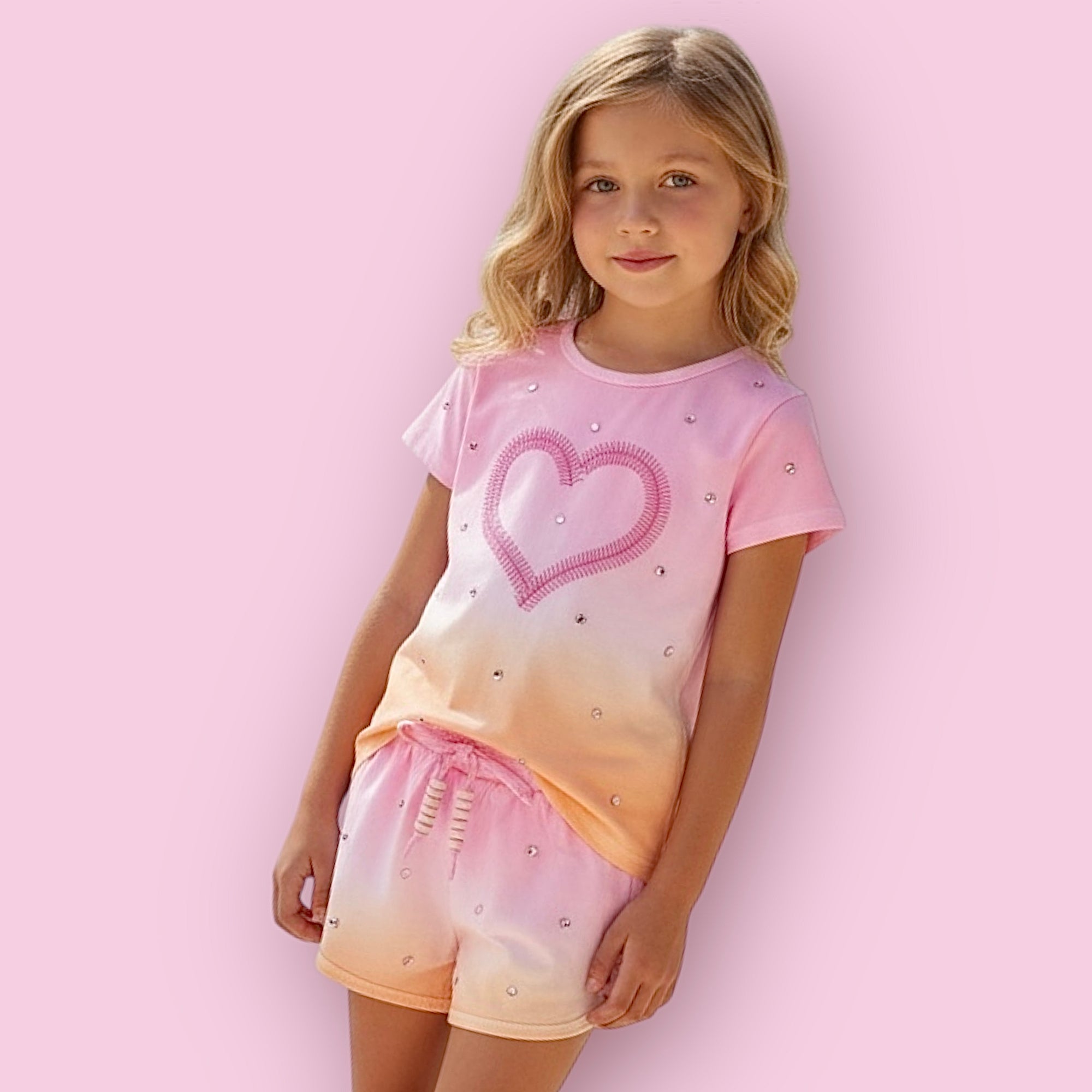Dreamers 2pc Cora Dip Dye Heart Short Set