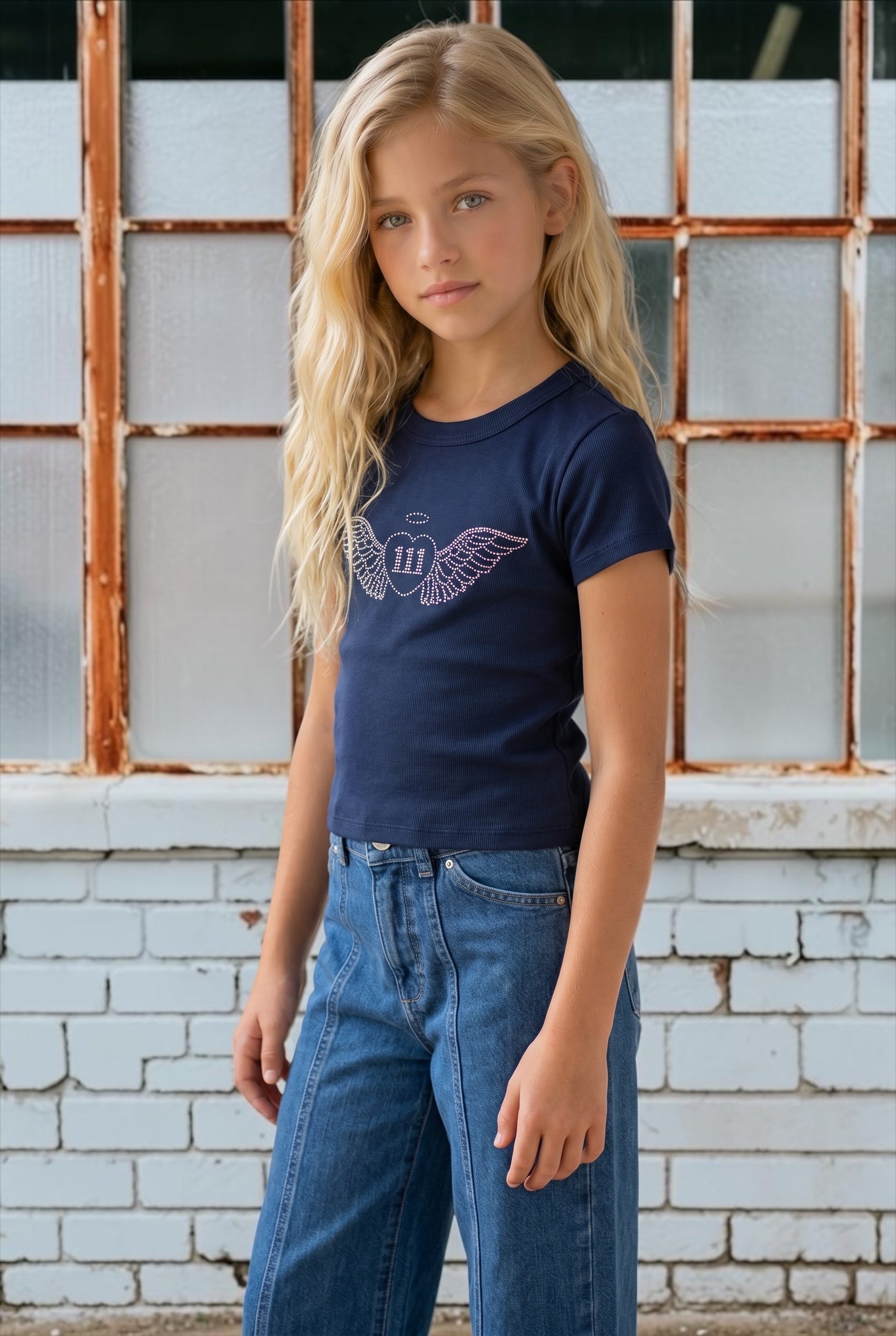 KatieJ NYC Tween Baby Tee - Evening Blue Angel