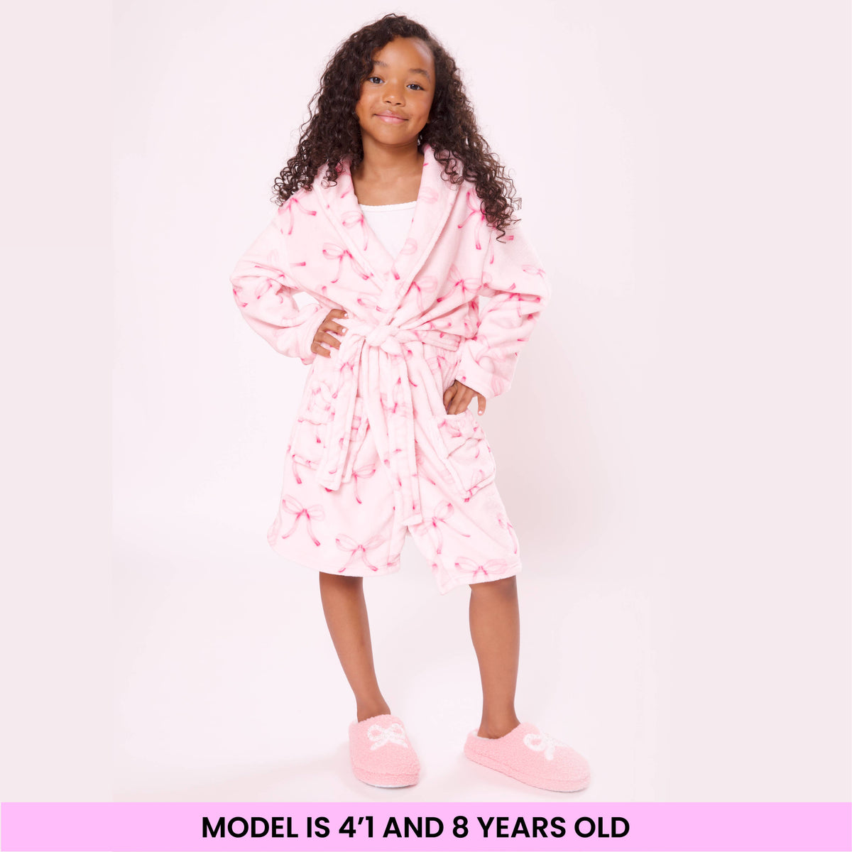 Fleece Bath Robe-Pink Bow Print
