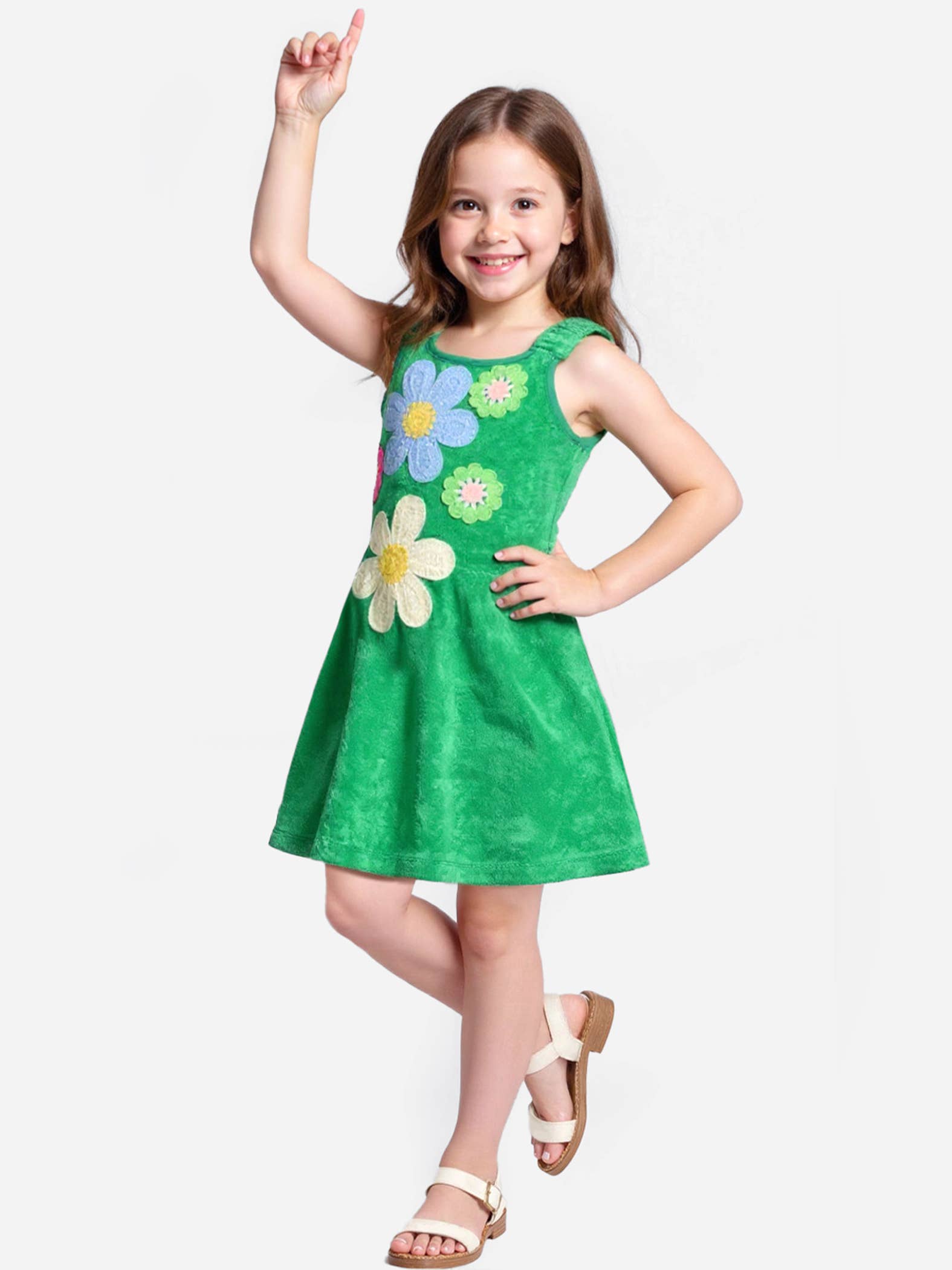Baby Sara Kelly Green Terry Flower Fun Dress