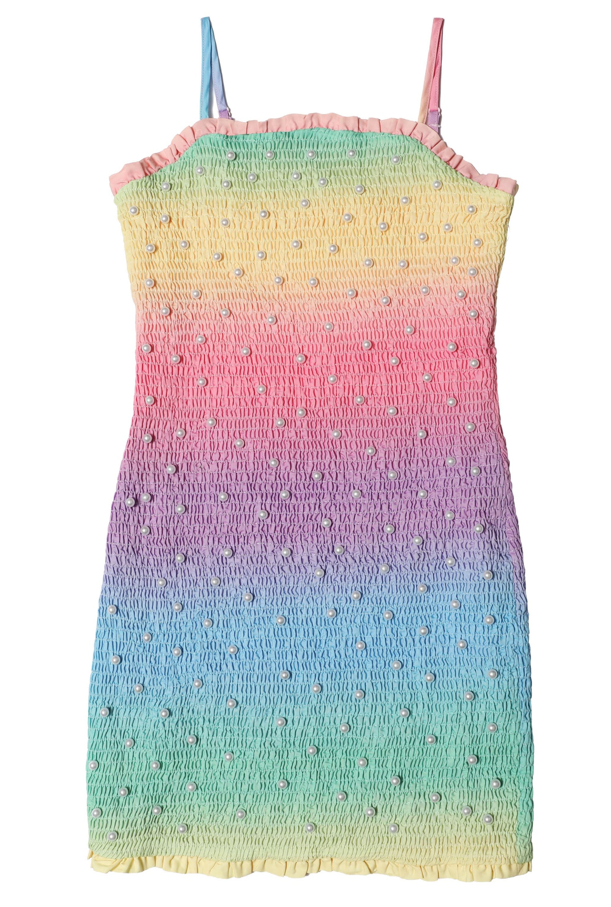 Mia New York Tween Rainbow Pearl Sprinkled Smocked Dress