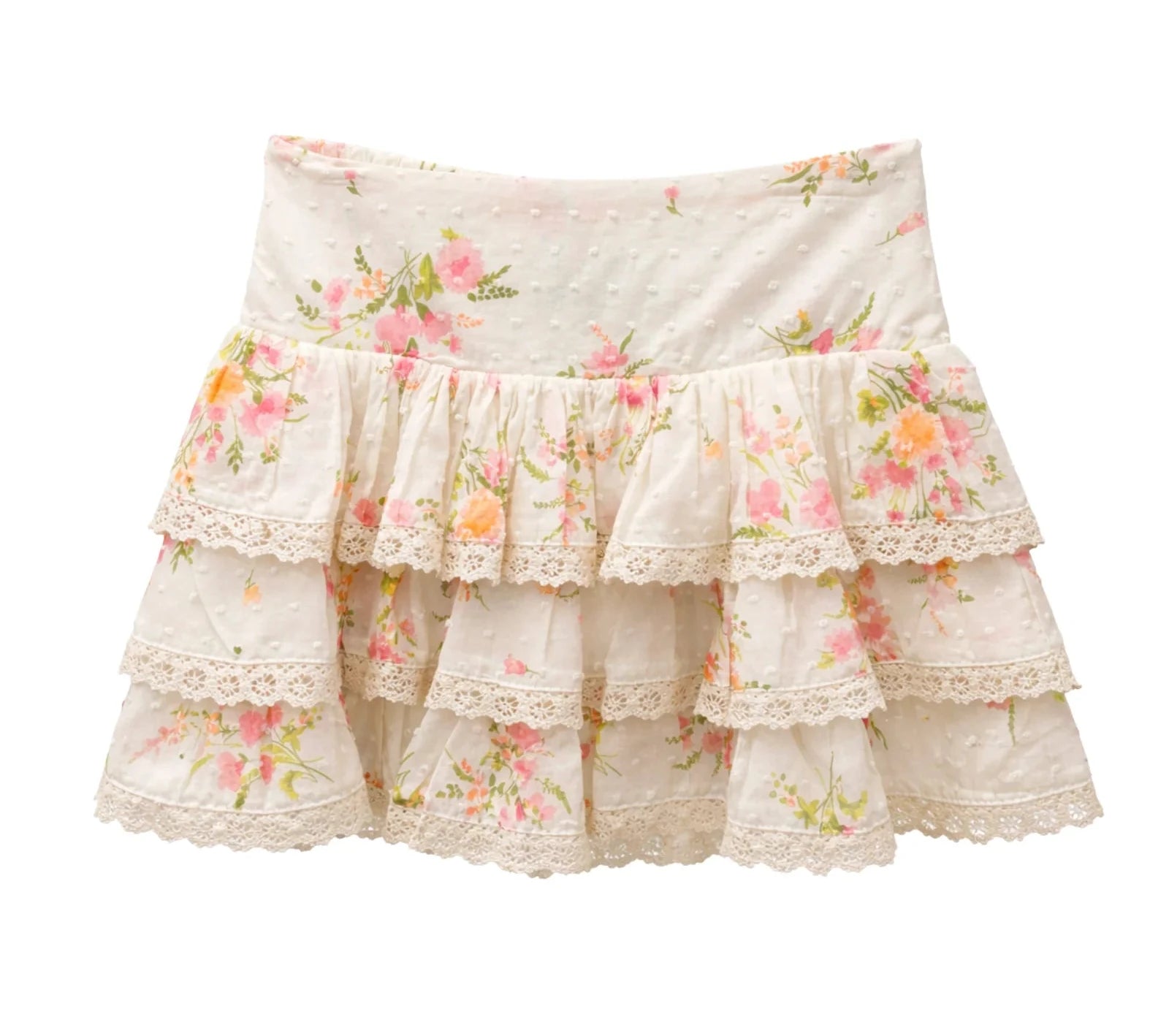 KatieJ Melody skirt vintage wildflower floral tween ruffle skirt with lace trim