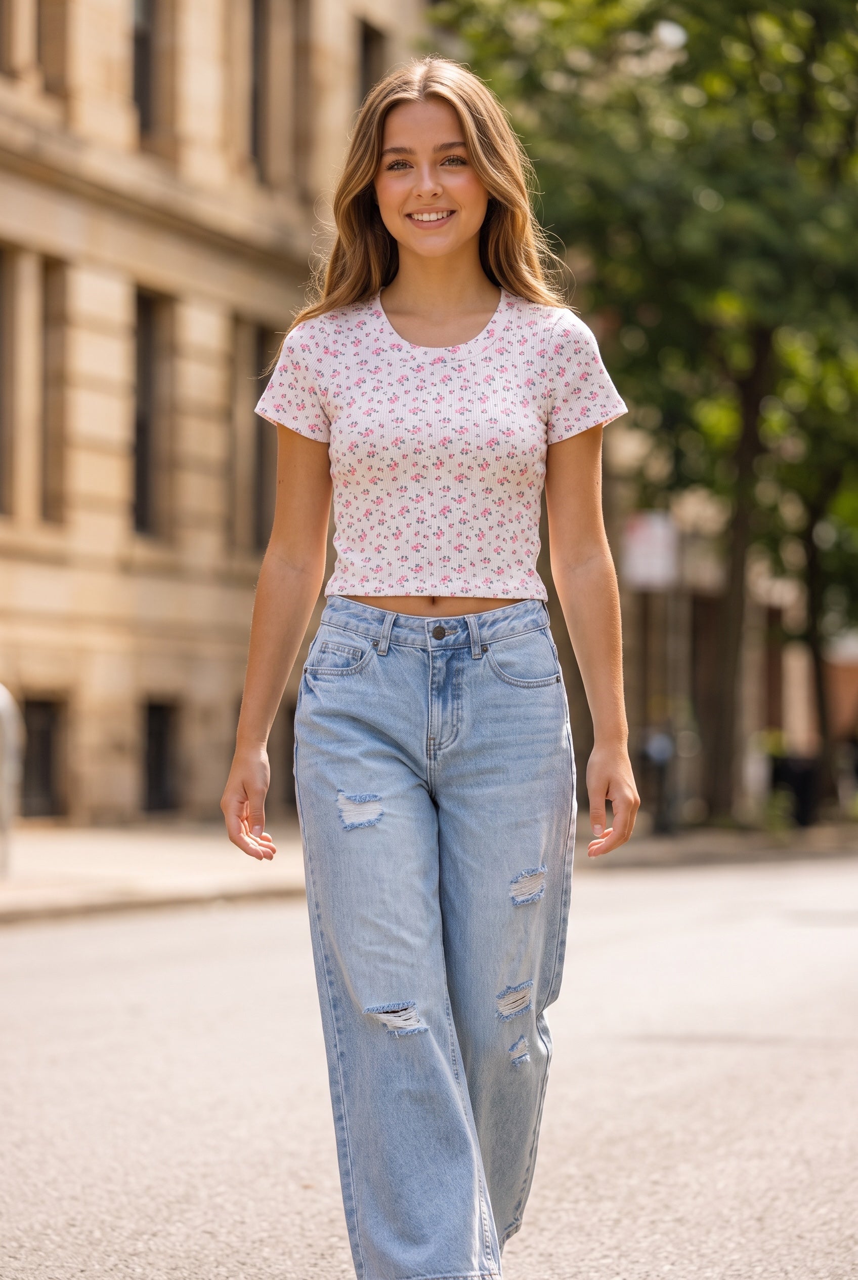 KatieJ NYC Livi Ribbed Floral Tee – Sage Floral