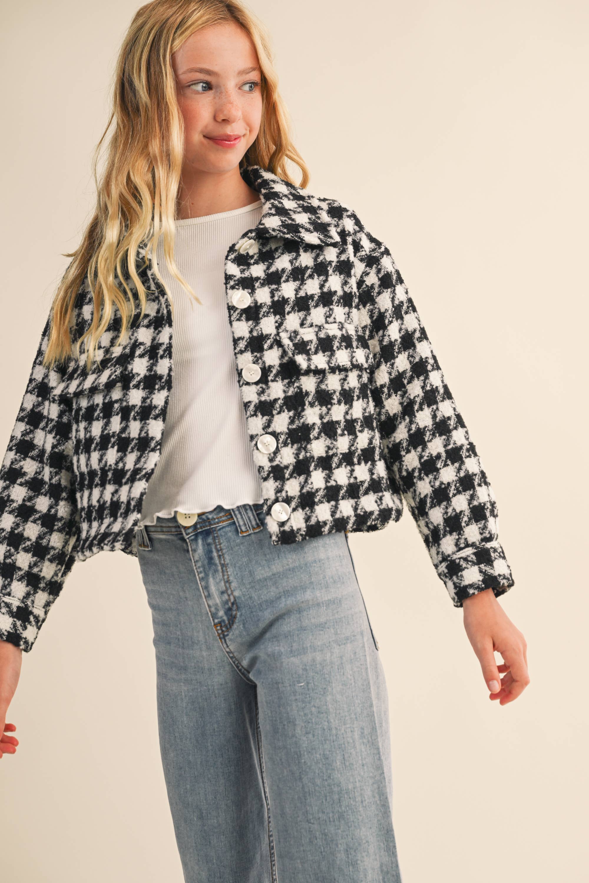Heart & Arrow Tweed Houndstooth Cropped Jacket