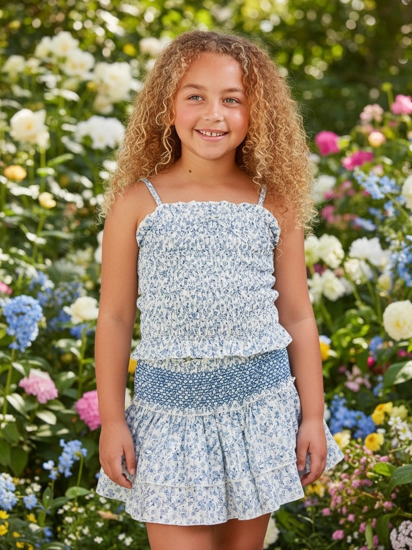 KatieJ NYC Alma Top- Blue Mini Toile