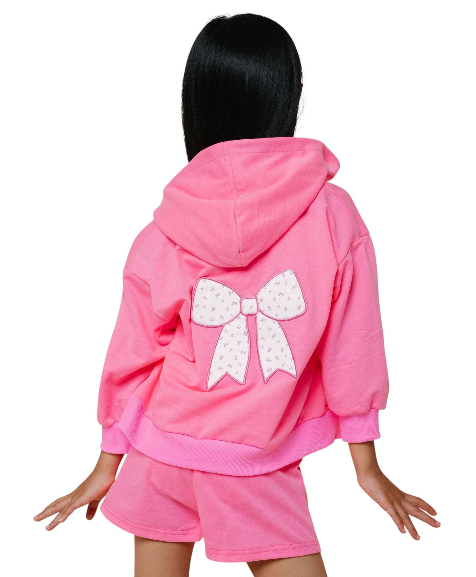 Petite Hailey Olivia Zip Up Bow Hoodie- Pink