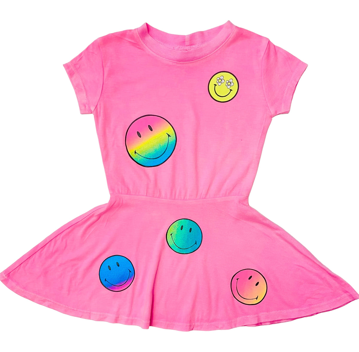 Vestido con carita sonriente de neón de Firehouse Clothing - Rosa neón