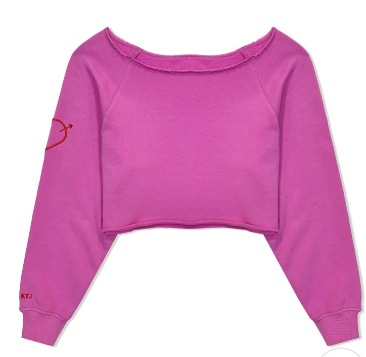 KatieJ NYC Shane Off The Shoulder Sweatshirt - Valentine’s Pink