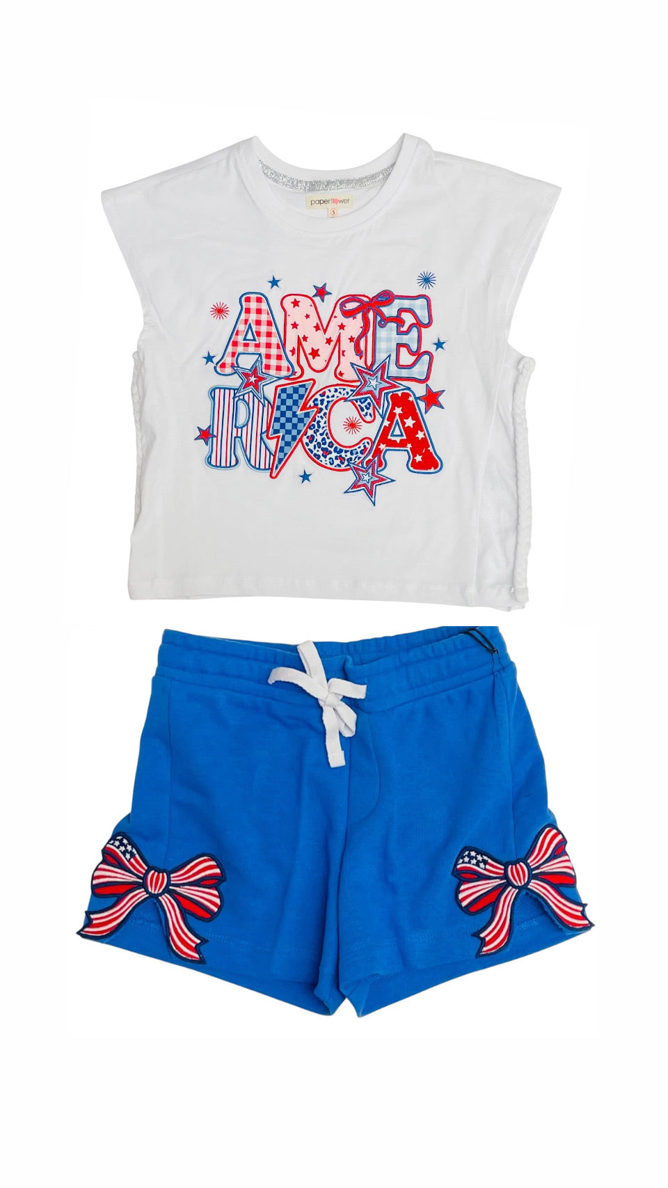 Paper Flower Tween Americana Bow Patch Shorts