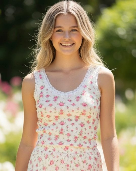 Summer Loving Lace Trim Tank -Petite Rose