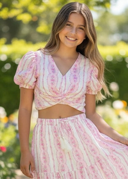 KatieJ NYC Juliet Top- Baby Pink Cottage Stripe