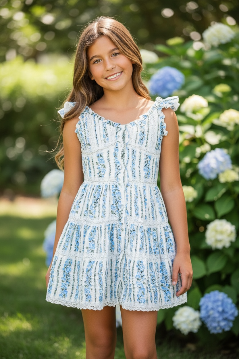 Flowers By Zoe Blue Floral Demure Stripe Dress