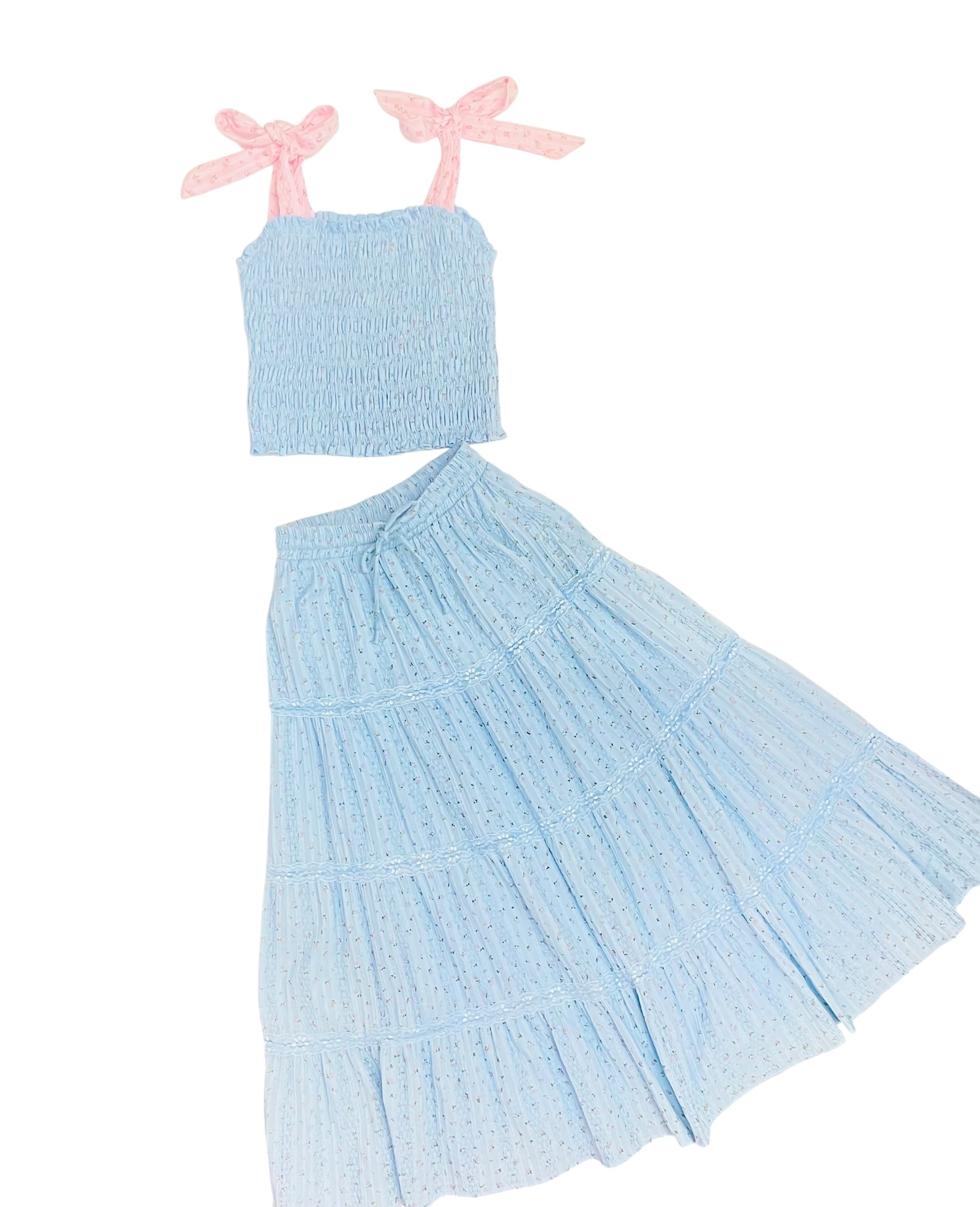 Flowers By Zoe Tween Blue & Pink Floral Smocked Tank