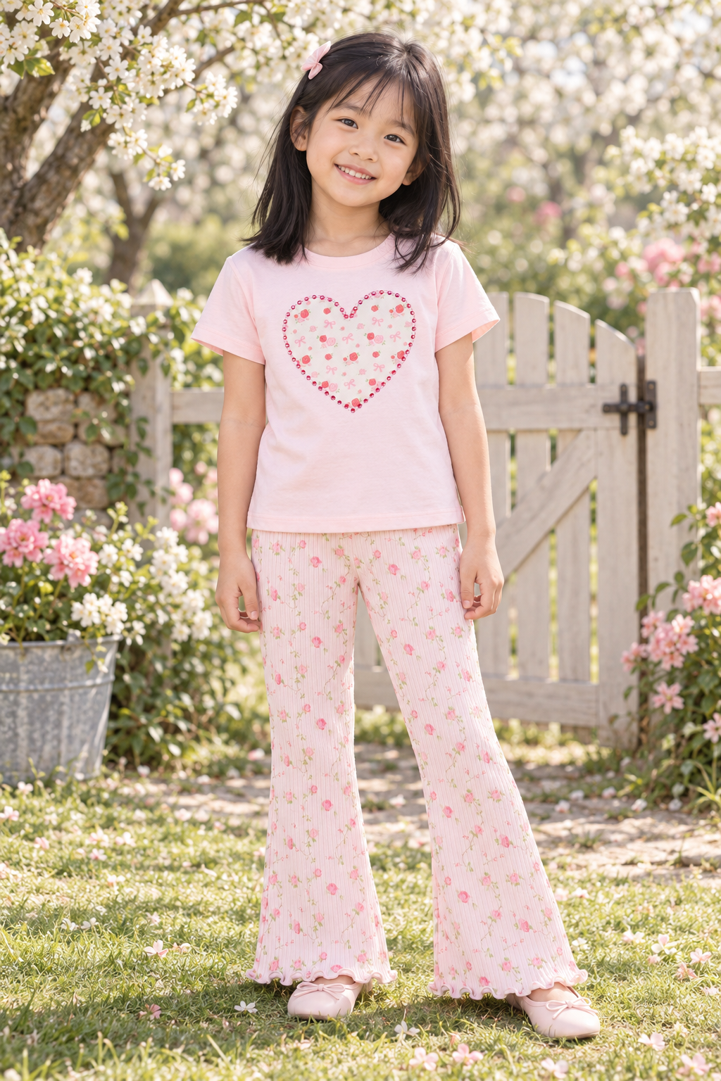 Sweet Wink Dainty Rose Pearl Heart Patch Tee * Now in Tween Sizes *
