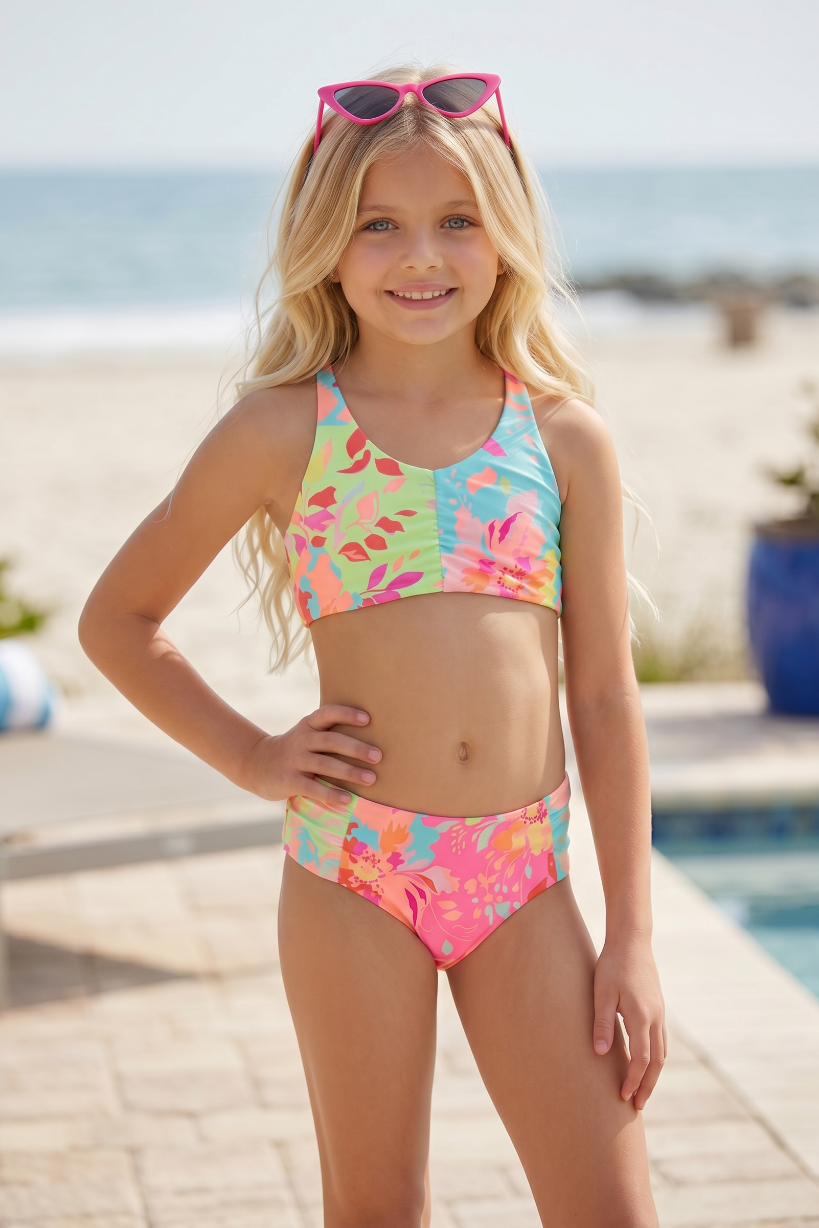 Beach Riot Kids Little Roux & Colbie 2pc Swimsuit- Bloom Lagoon