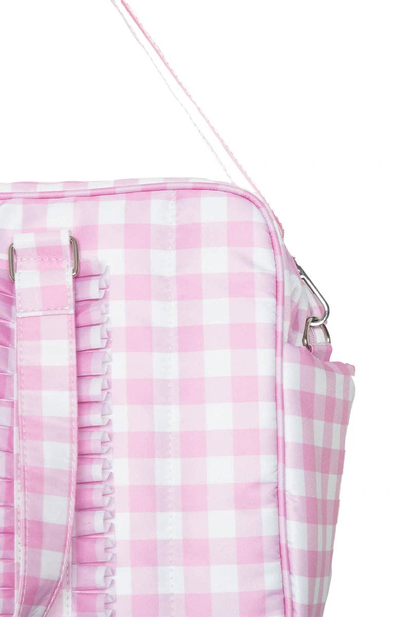 Pink Gingham Ruffle Duffle Bag