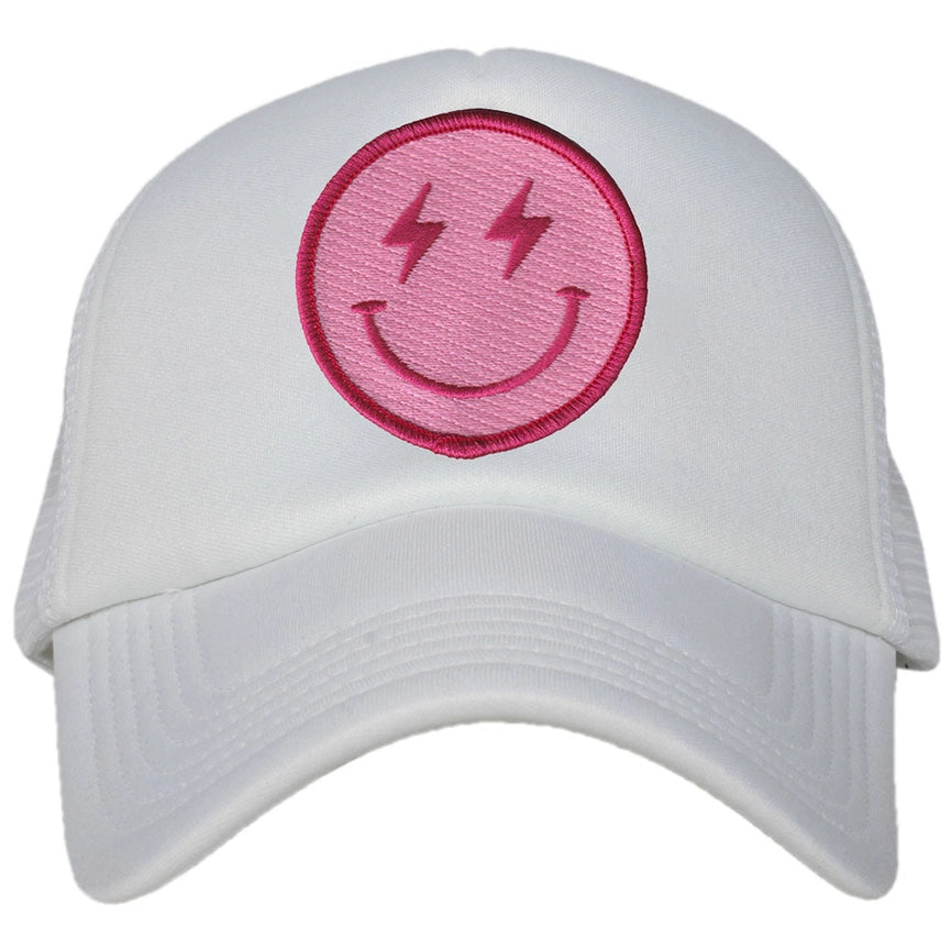 Hot Pink/White Lightning Happy Tween/Adult Trucker Hat