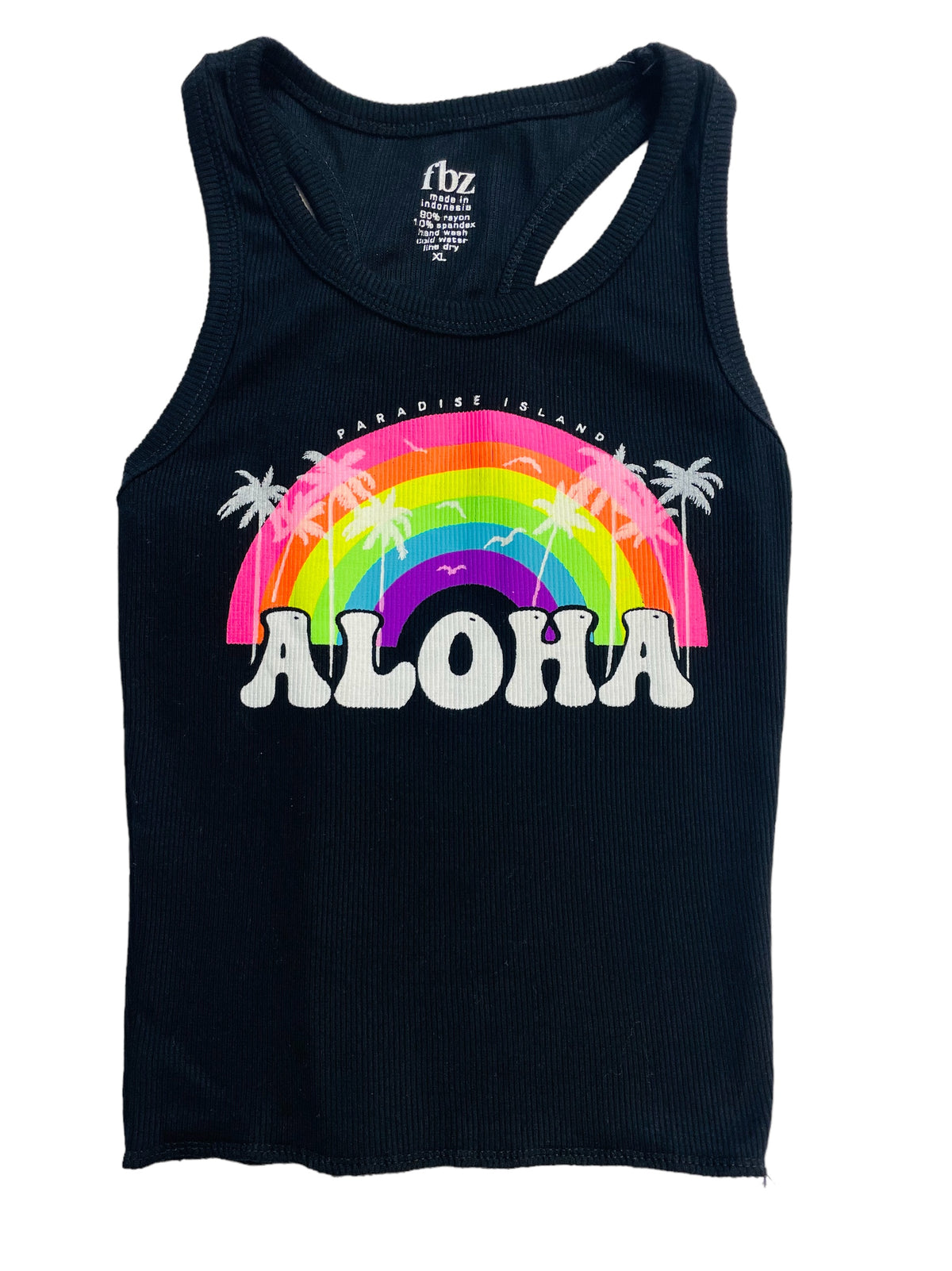 Flowers By Zoe Black &amp; Neon Aloha Graphic Ribbed Tank