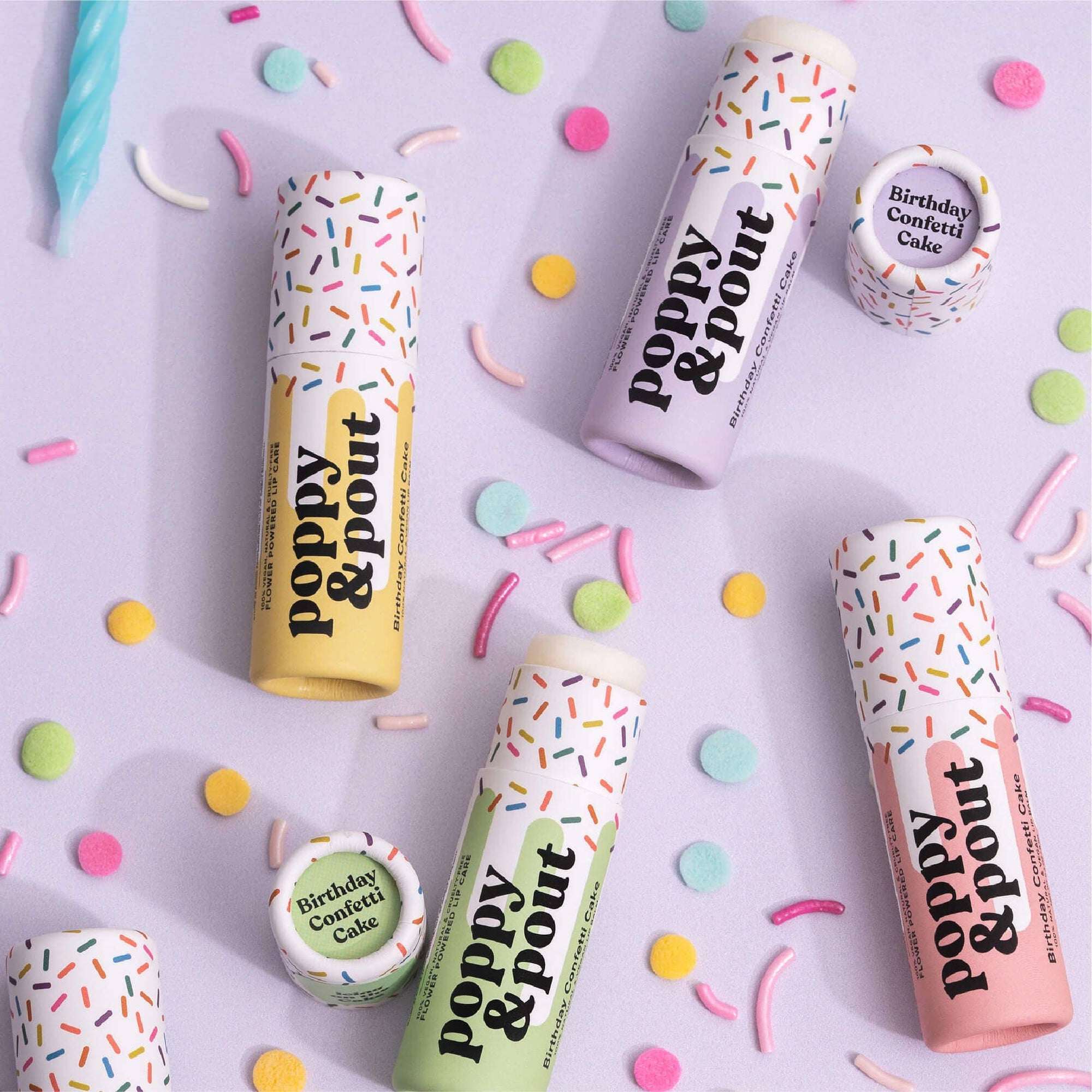 Poppy & Pout Lip Balm - Purple Birthday Confetti Cake