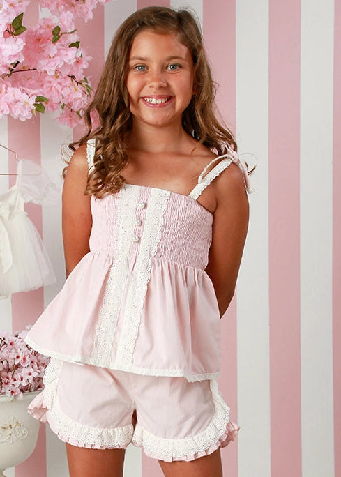 toddler girls boutique pink and white eyelet short set