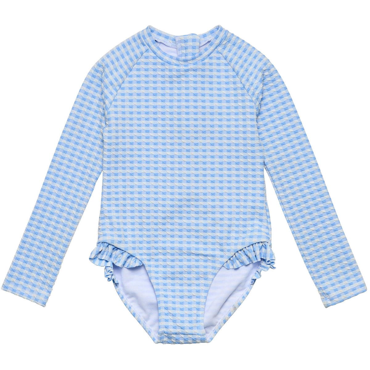Snapper Rock Seaside Gingham Long Sleeve Ruffled 1pc Rashguard- 2-6Y