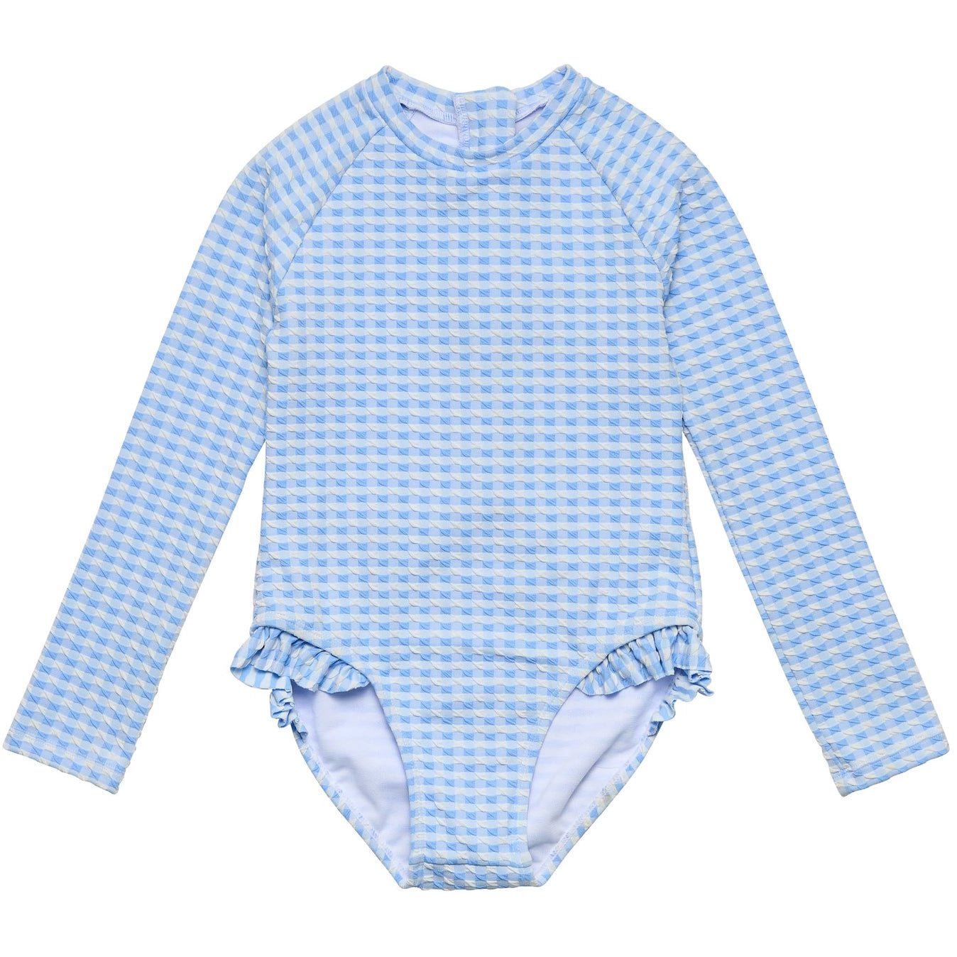 Snapper Rock Seaside Gingham Long Sleeve Ruffled 1pc Rashguard- 2-6Y