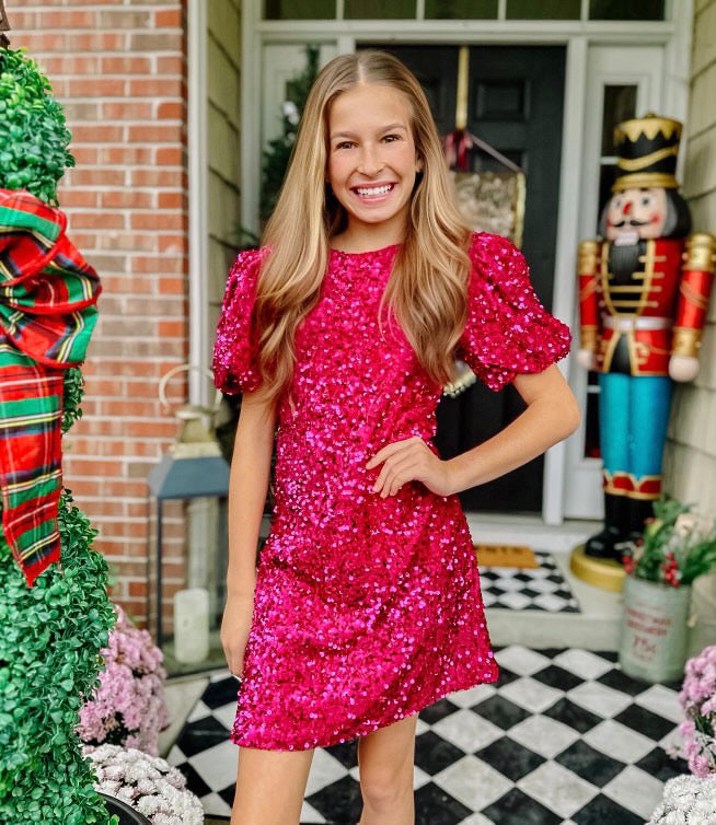 Lola And The Boys Raspberry Sequin Party Dress