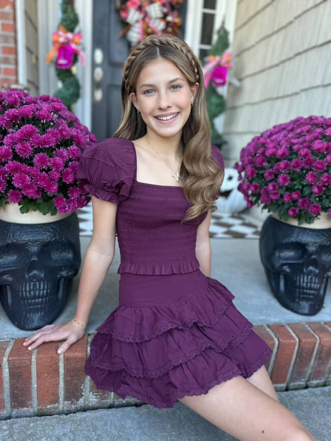 KatieJ NYC Tween 2pc Marlee Top + Melody Skirt - Eggplant