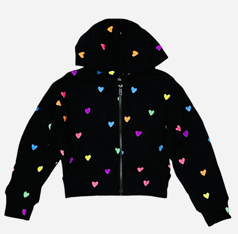 Flowers By Zoe Black Heart Print Zip Up Hoodie