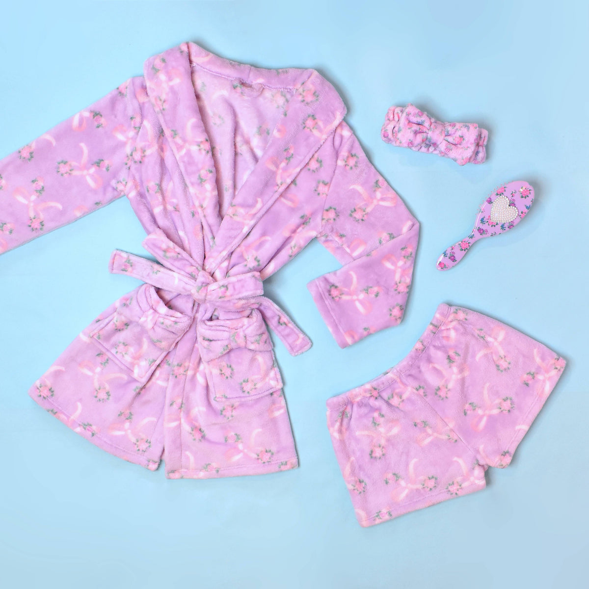 Fleece Bath Robe: Orchid Floral Bow Print