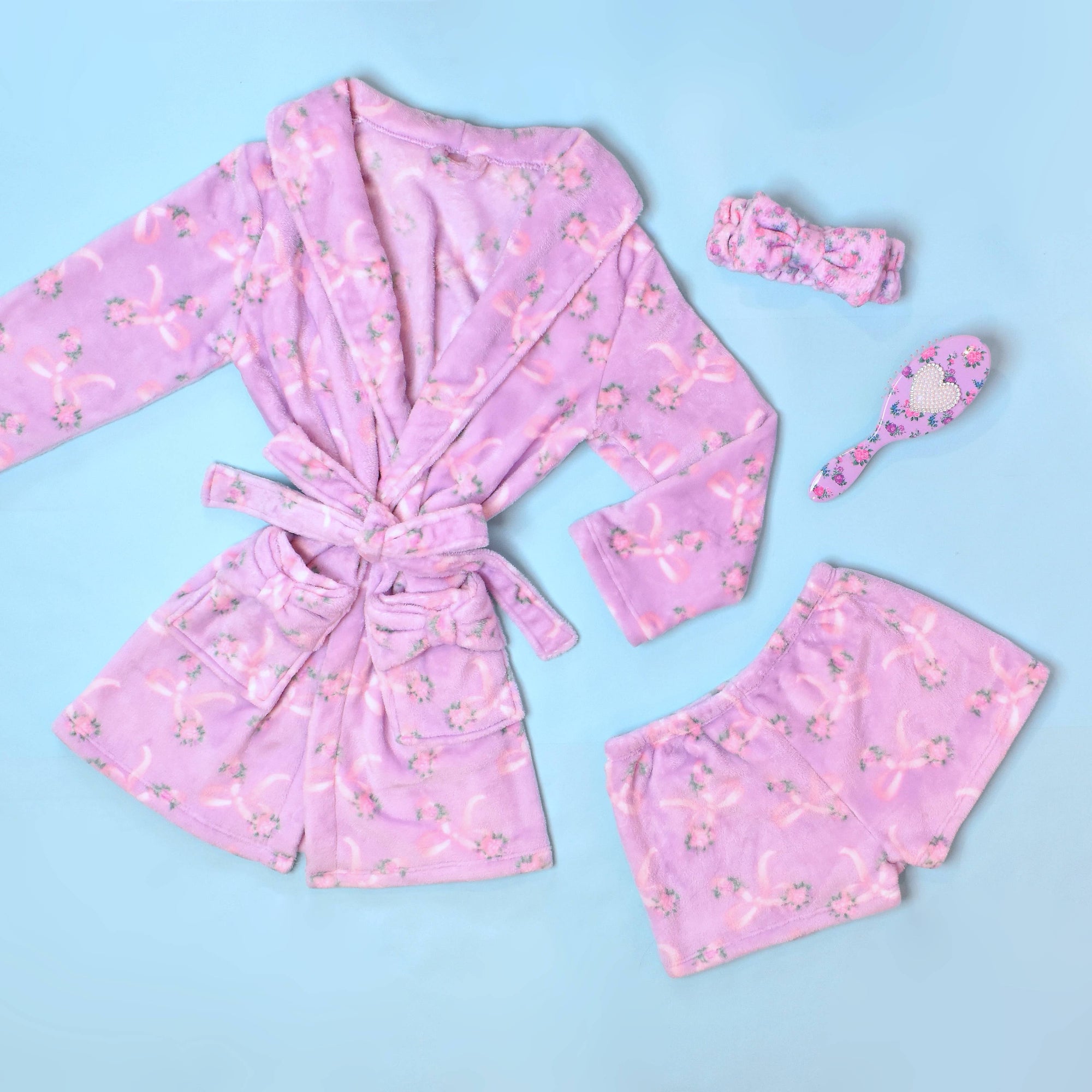 Fleece Bath Robe: Orchid Floral Bow Print