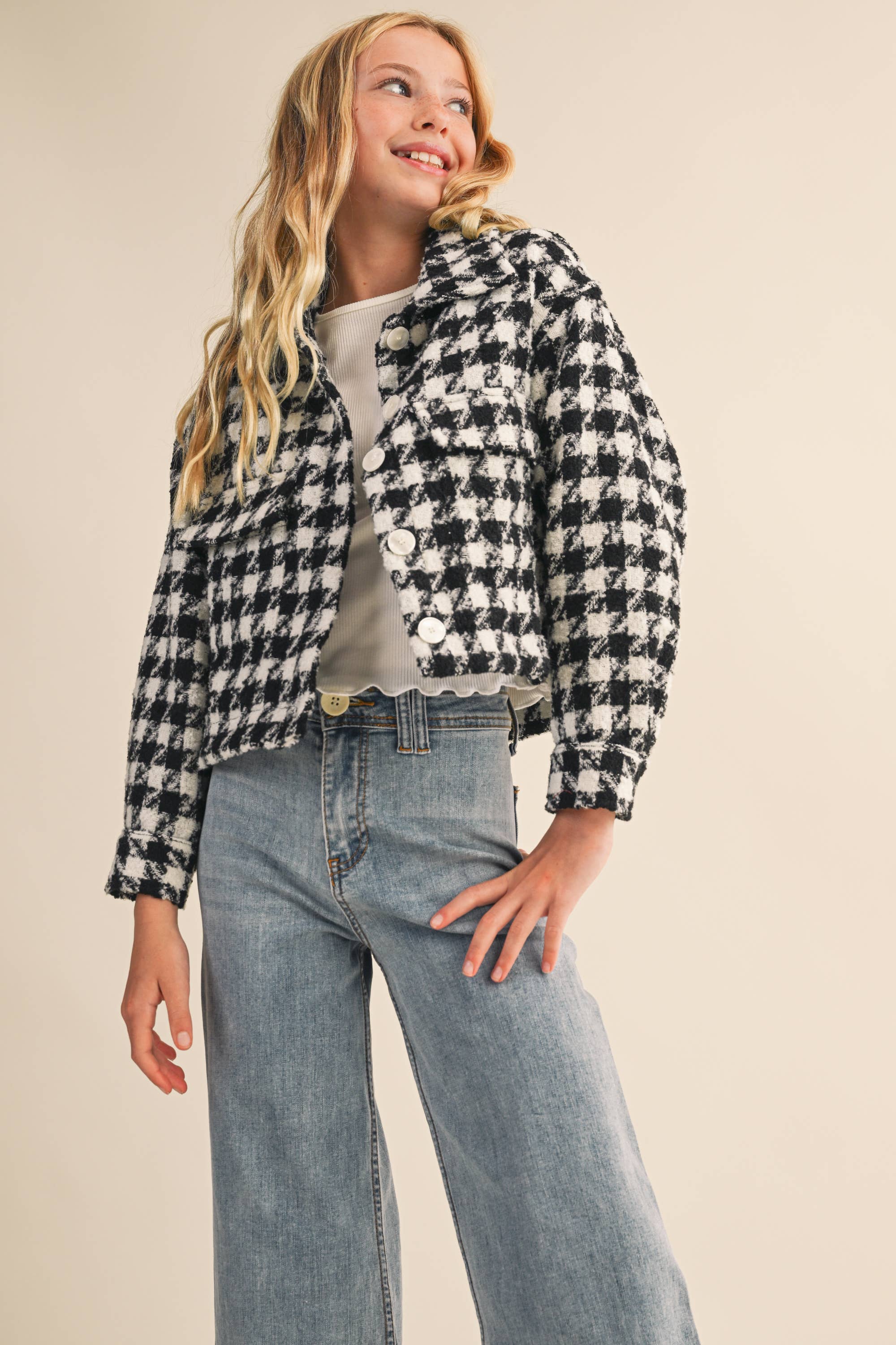 Heart & Arrow Tweed Houndstooth Cropped Jacket