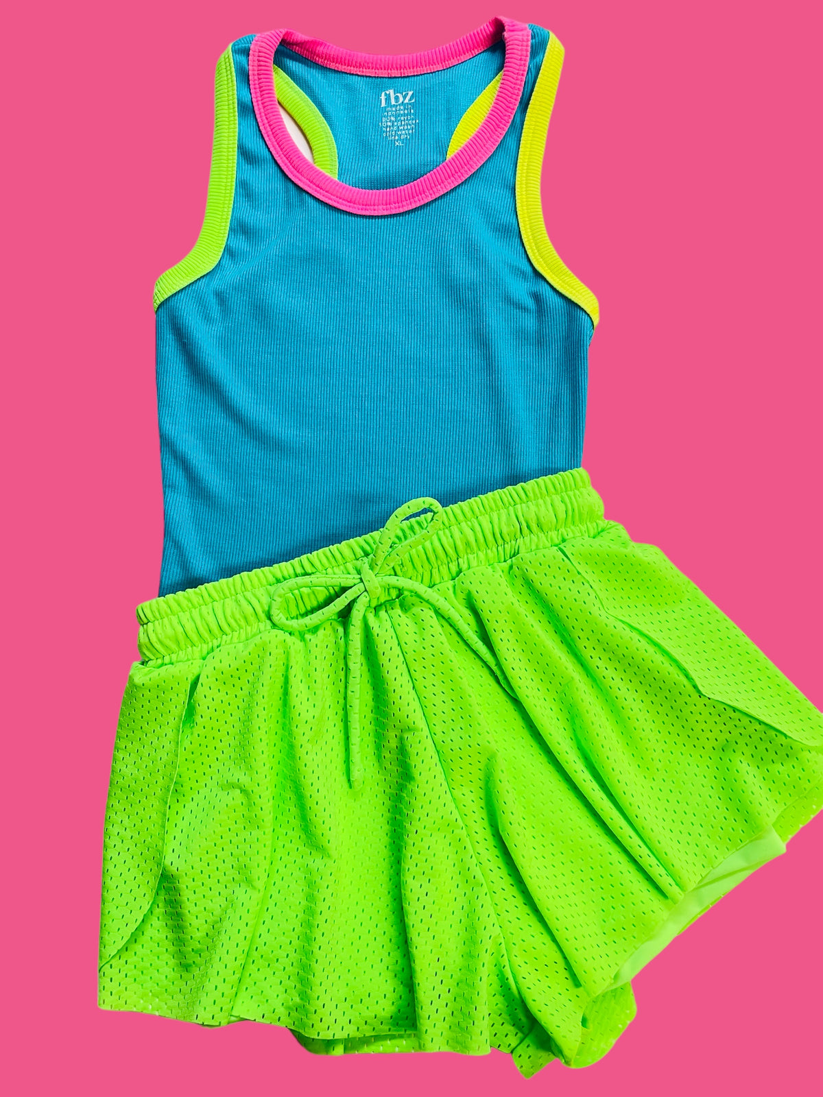 Flowers By Zoe Turquoise &amp; Neon Colorblock Tank
