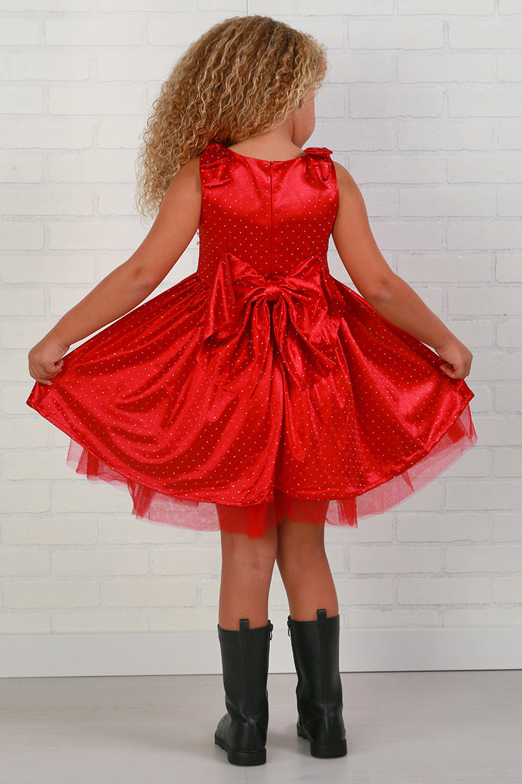 Dollfaced Kids Red Holiday Bow Sparkle Dress