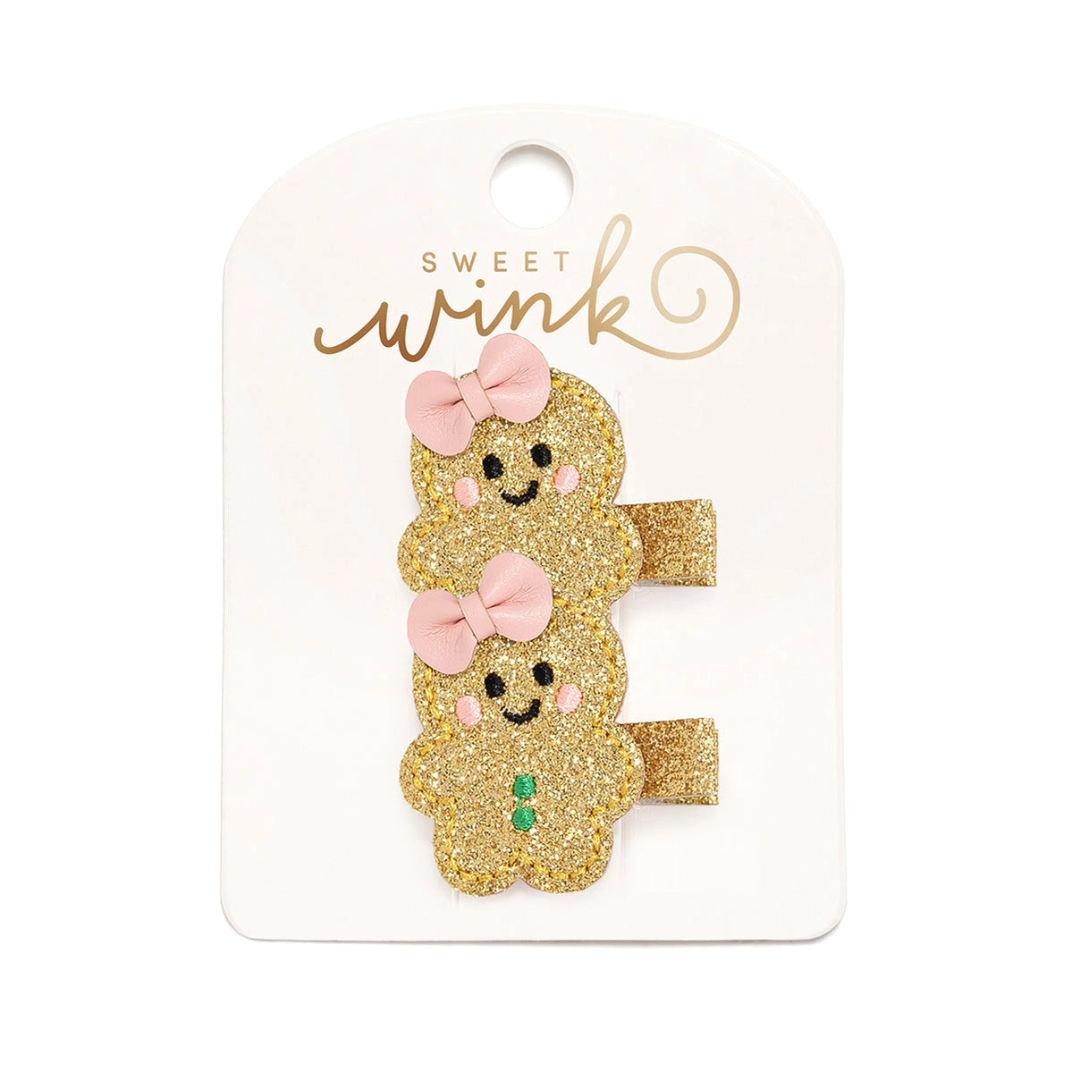 Sweet Wink Gingerbread Christmas 2 Piece Hair Clip Set