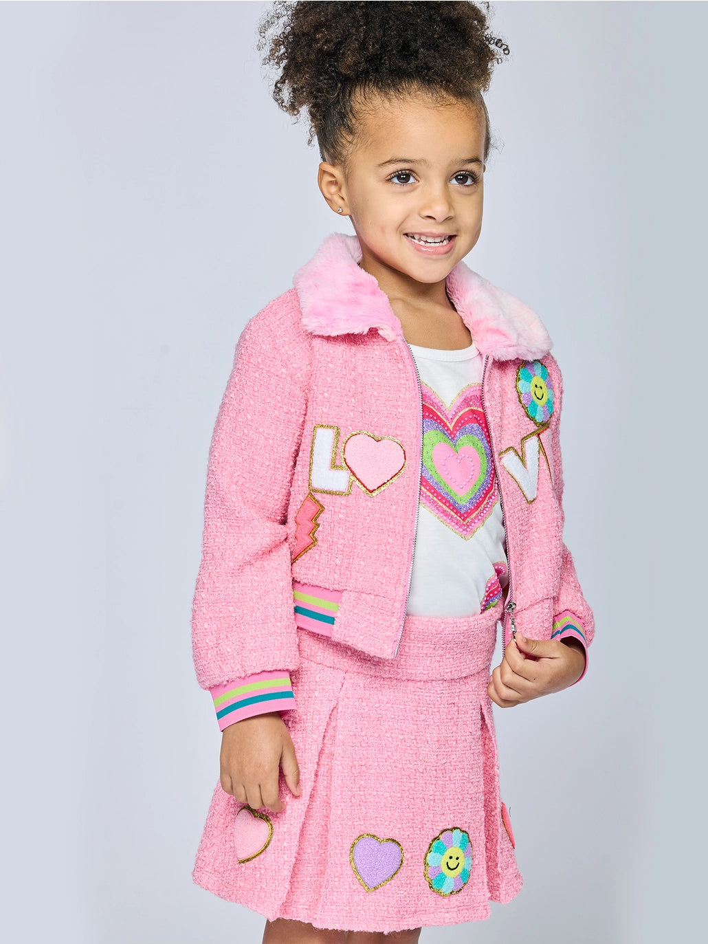 Baby Sara Pink Tweed Skirt W/ Patches