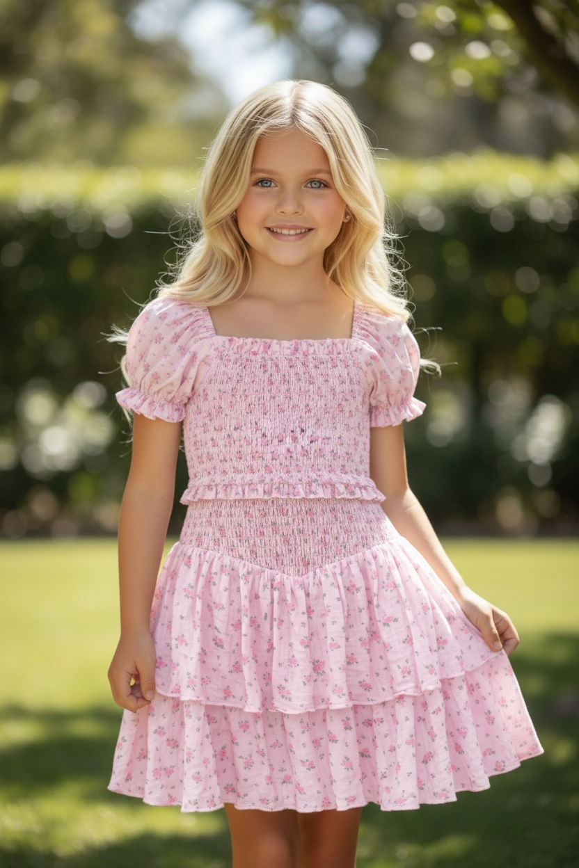 KatieJ NYC Tween Lainey Dress - Blush Rose Ditsy