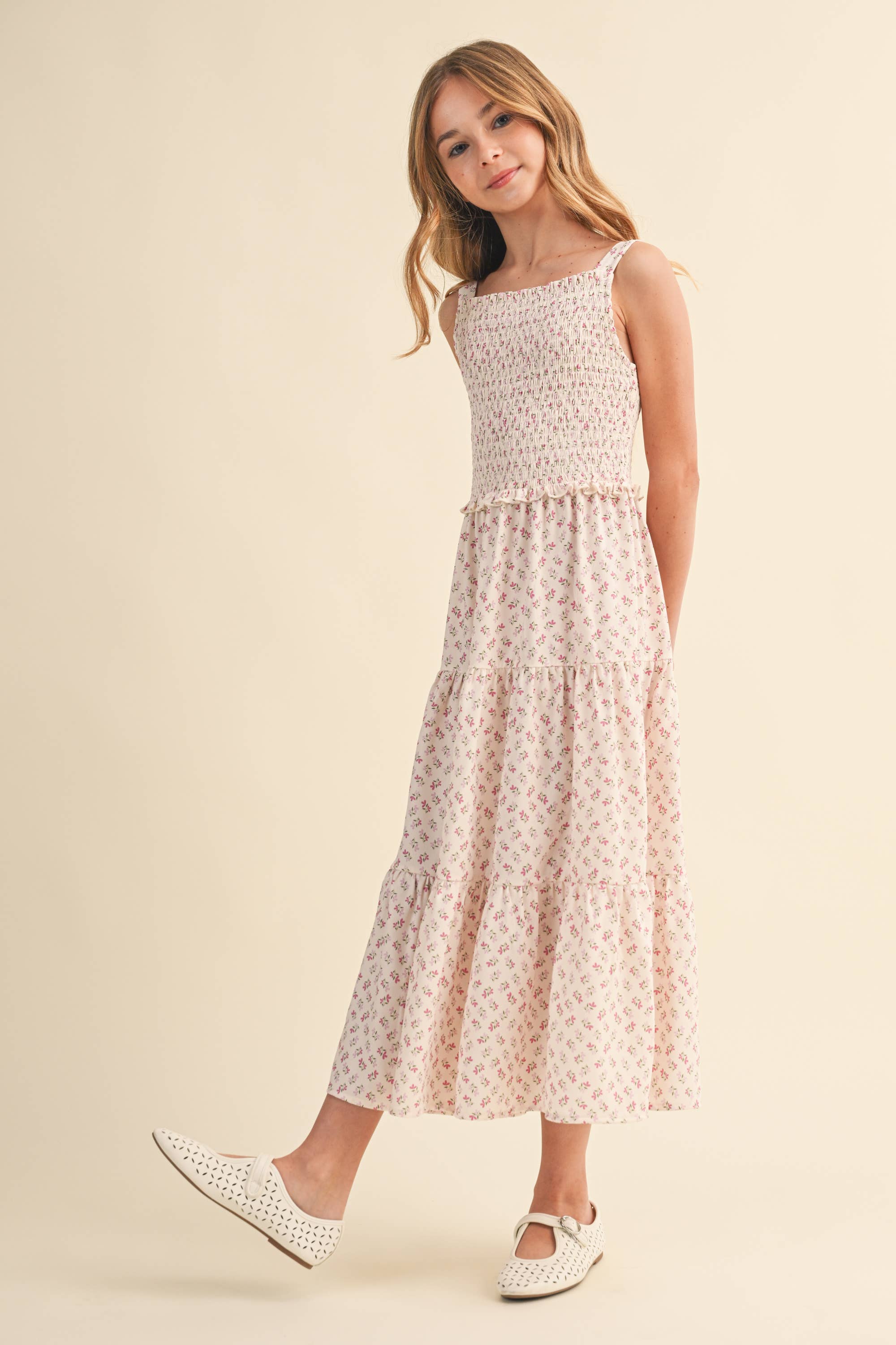 Heart & Arrow Tween Smocked Floral Midi Dress