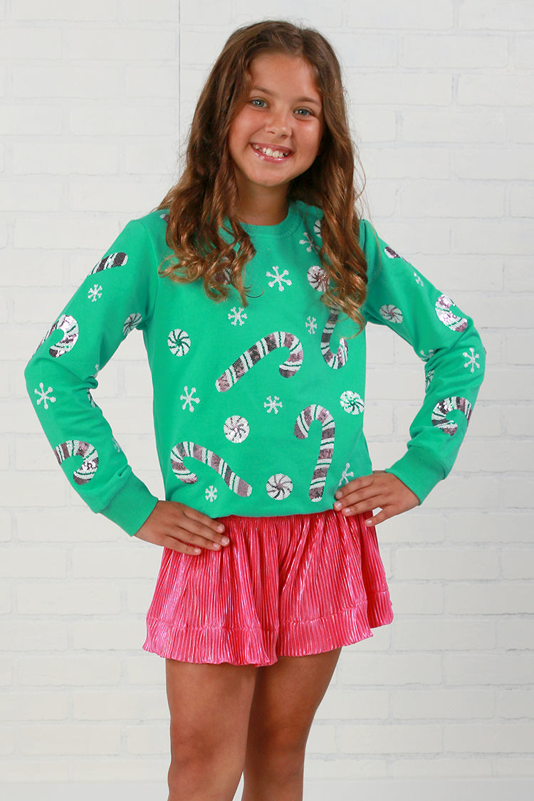 Belle Cher Sequin Candy Cane Sweatshirt